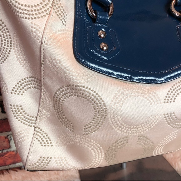 Coach Ashley Op Art Satchel F20027 in Khaki and Cobalt - Picture 4 of 15